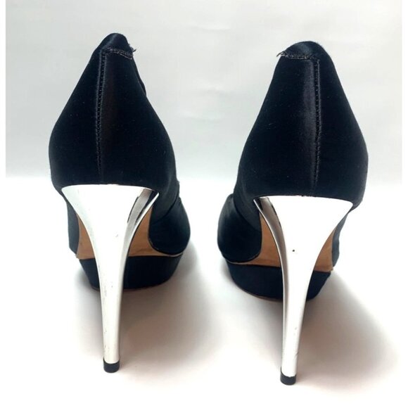 ABS Allen Schwartz Black Satin Atlas Platform Heels Size 8 - Picture 4 of 15